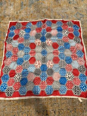 Vintage 60’s Red, Blue & Black Geometric Silk Scarf